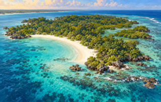 Küsteninsel vor Diani, Kenia – eigene KI-Illustration, keine Aufnahme des Resorts