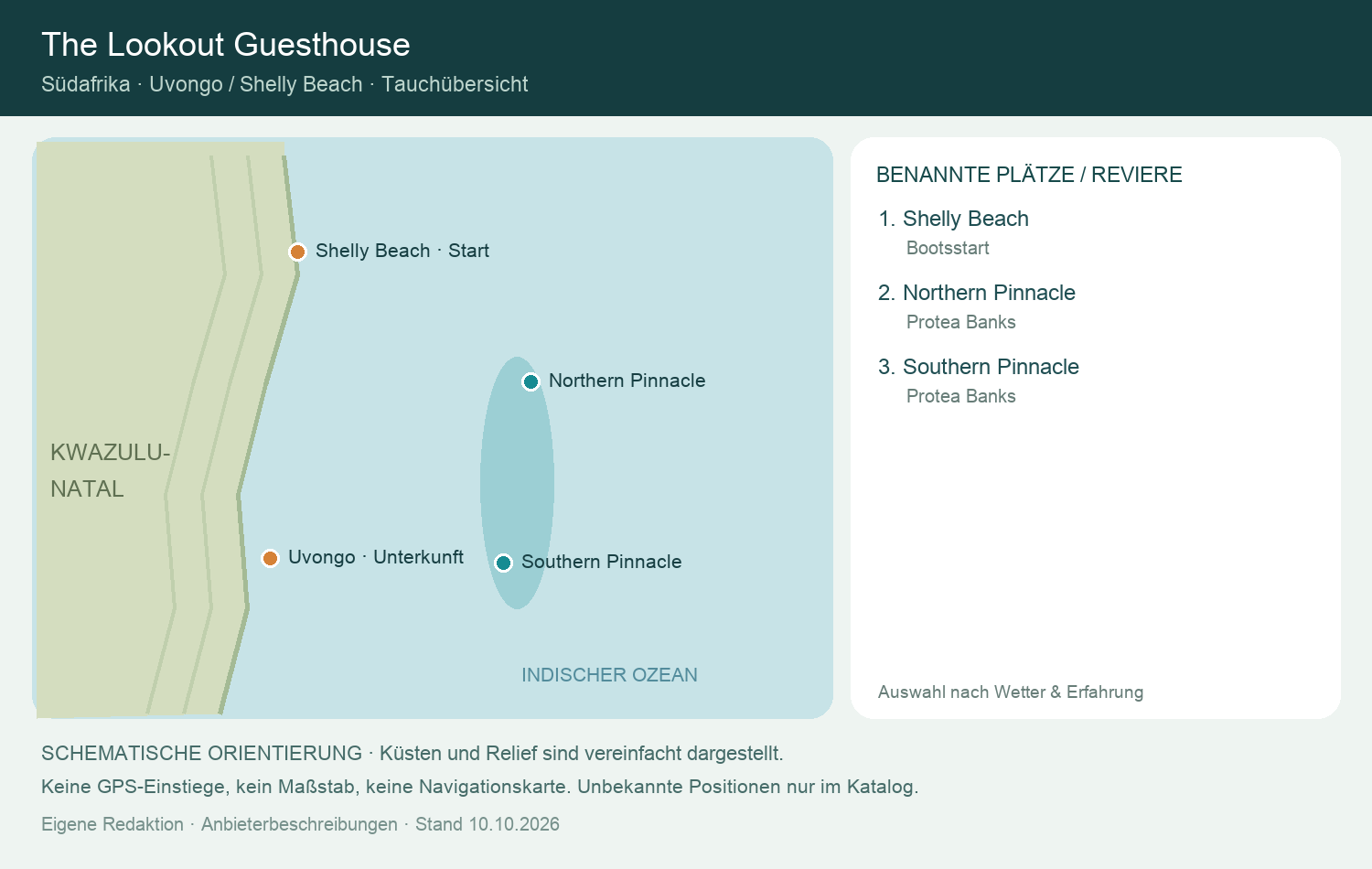The Lookout Guesthouse: eigene schematische Tauchkarte mit benannten Revieren