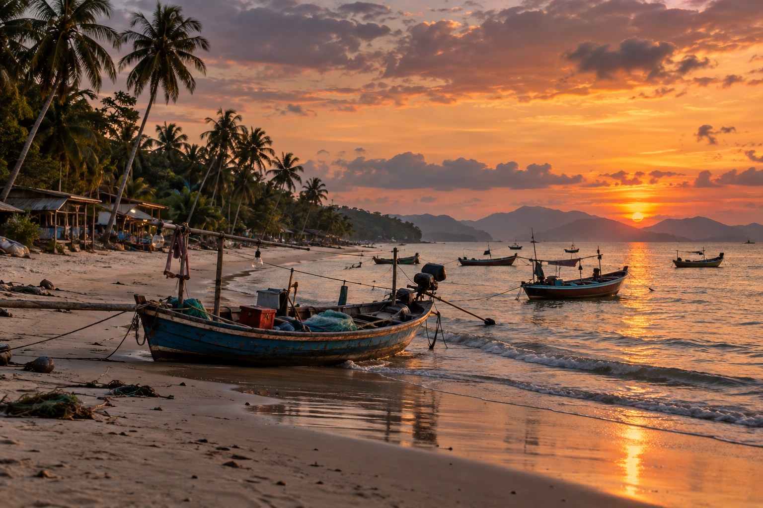 Festlandstrand an der Chumphon-Küste am Abend