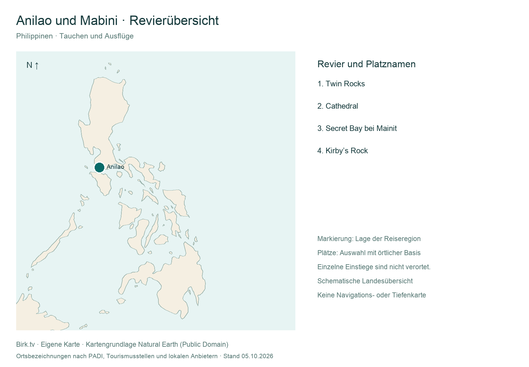 Tauchkarte Anilao und Mabini mit Revierlage und Platzübersicht
