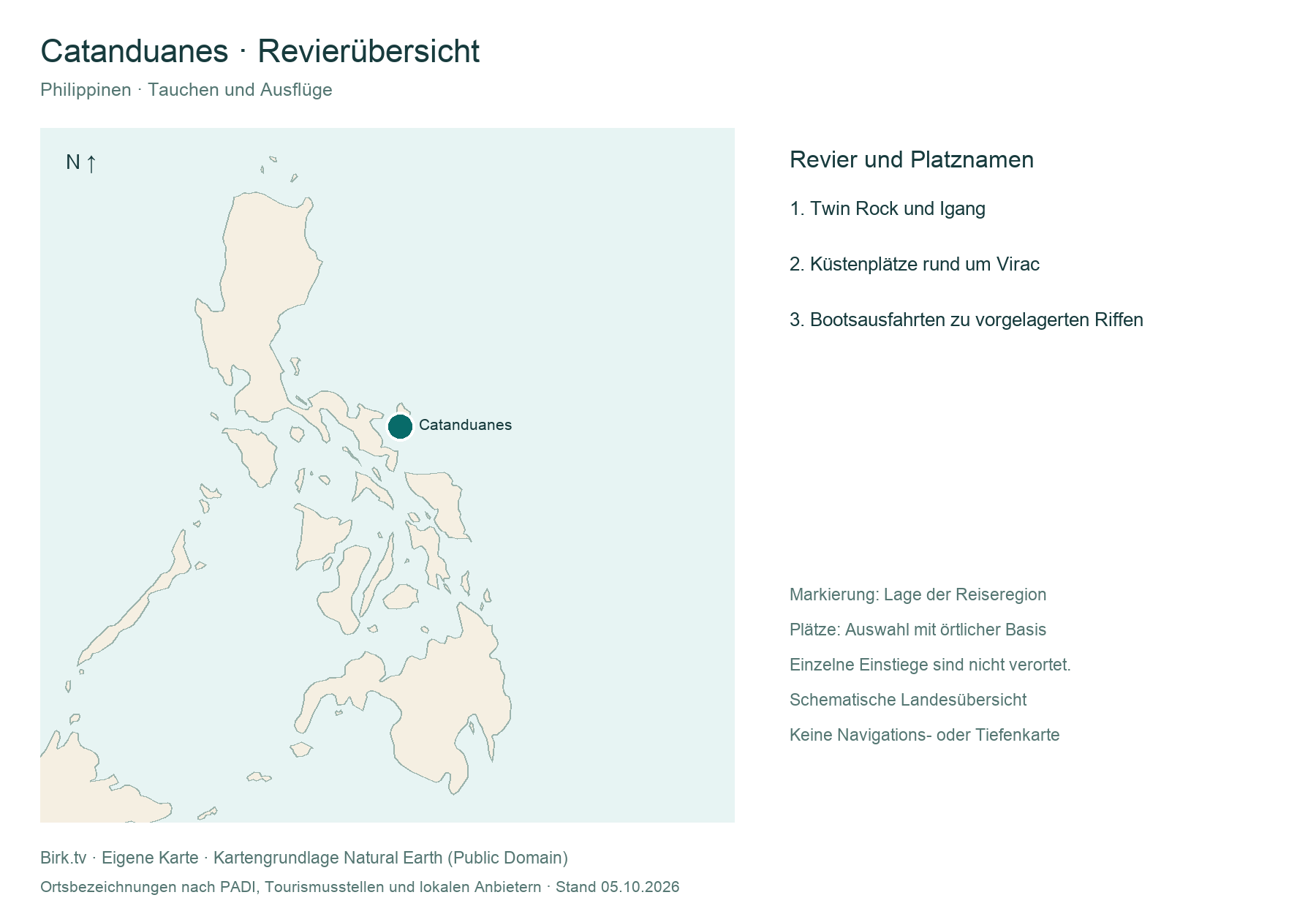 Tauchkarte Catanduanes mit Revierlage und Platzübersicht