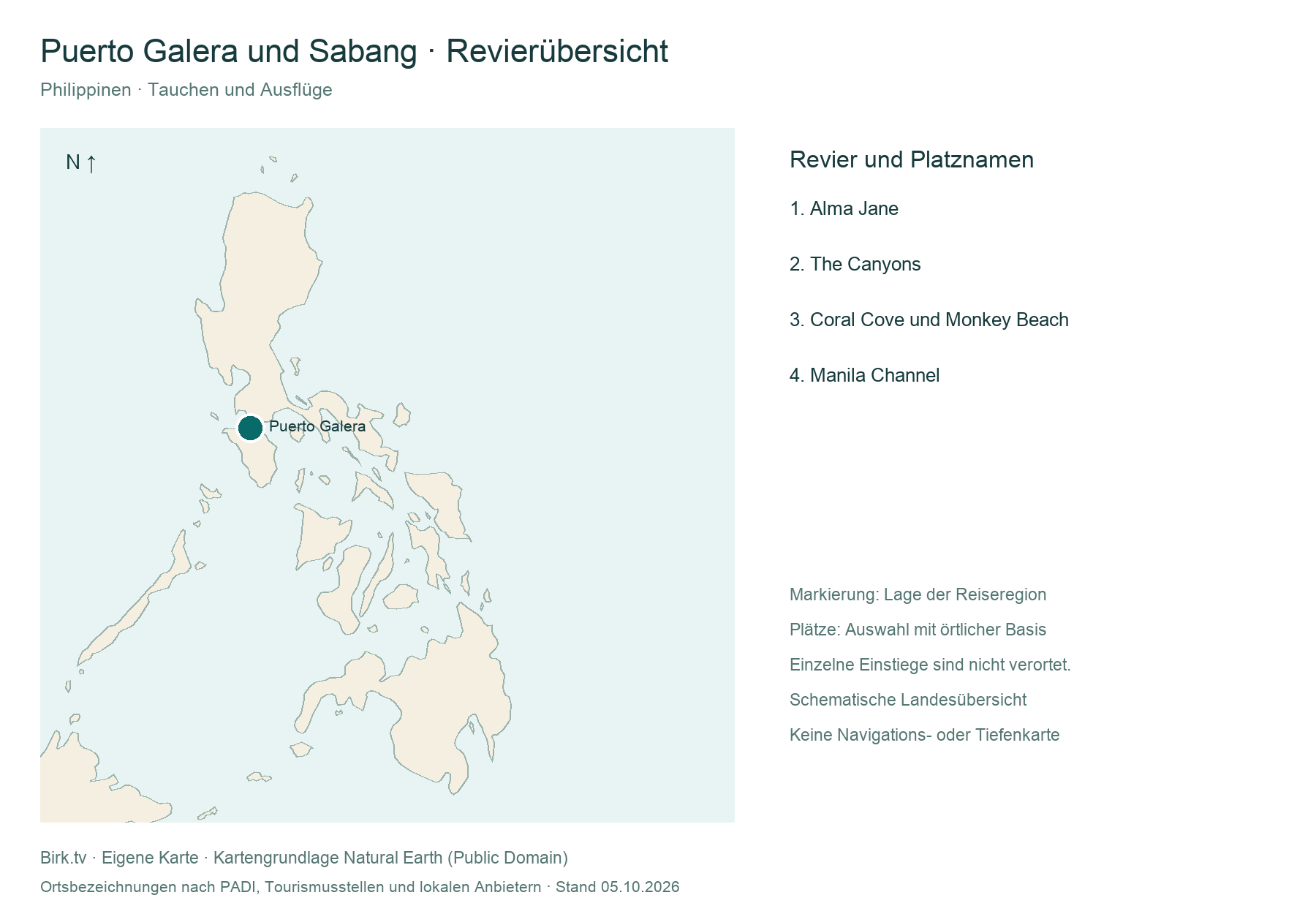 Tauchkarte Puerto Galera und Sabang mit Revierlage und Platzübersicht