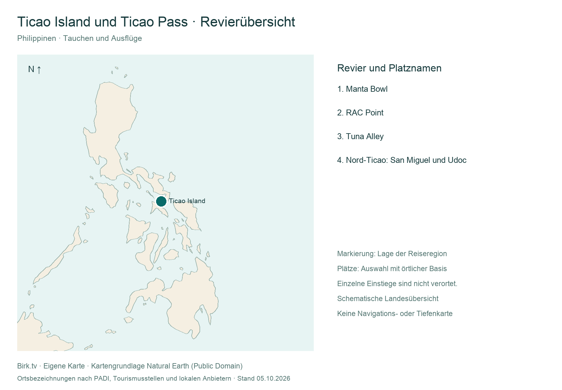 Tauchkarte Ticao Island und Ticao Pass mit Revierlage und Platzübersicht