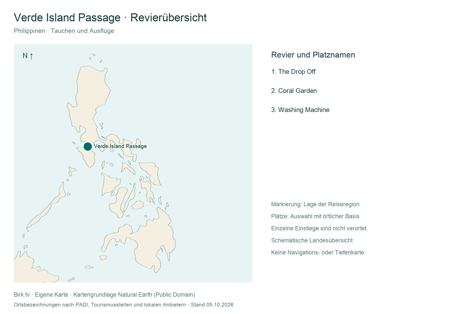 Tauchkarte Verde Island Passage mit Revierlage und Platzübersicht