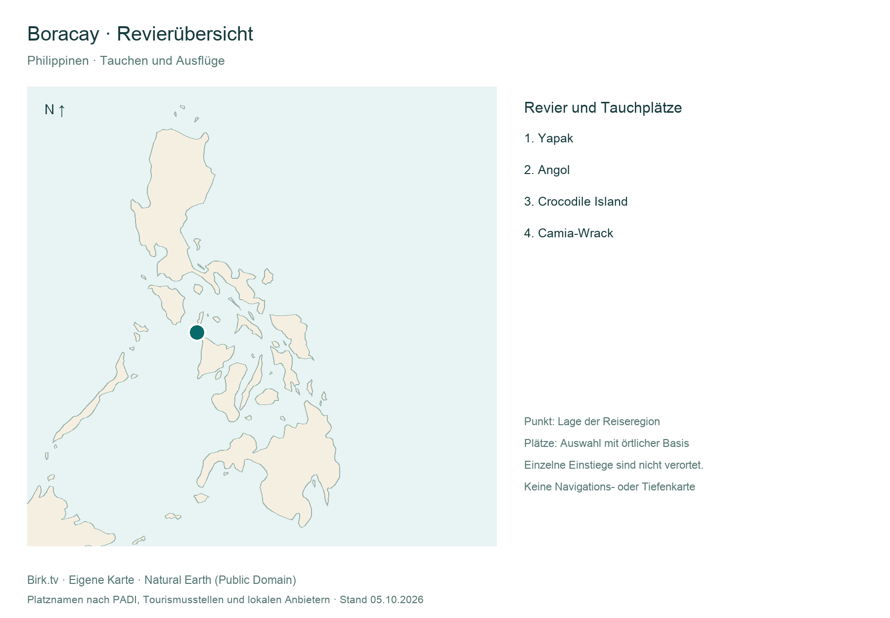 Tauchkarte Boracay mit Revierlage und Platzübersicht
