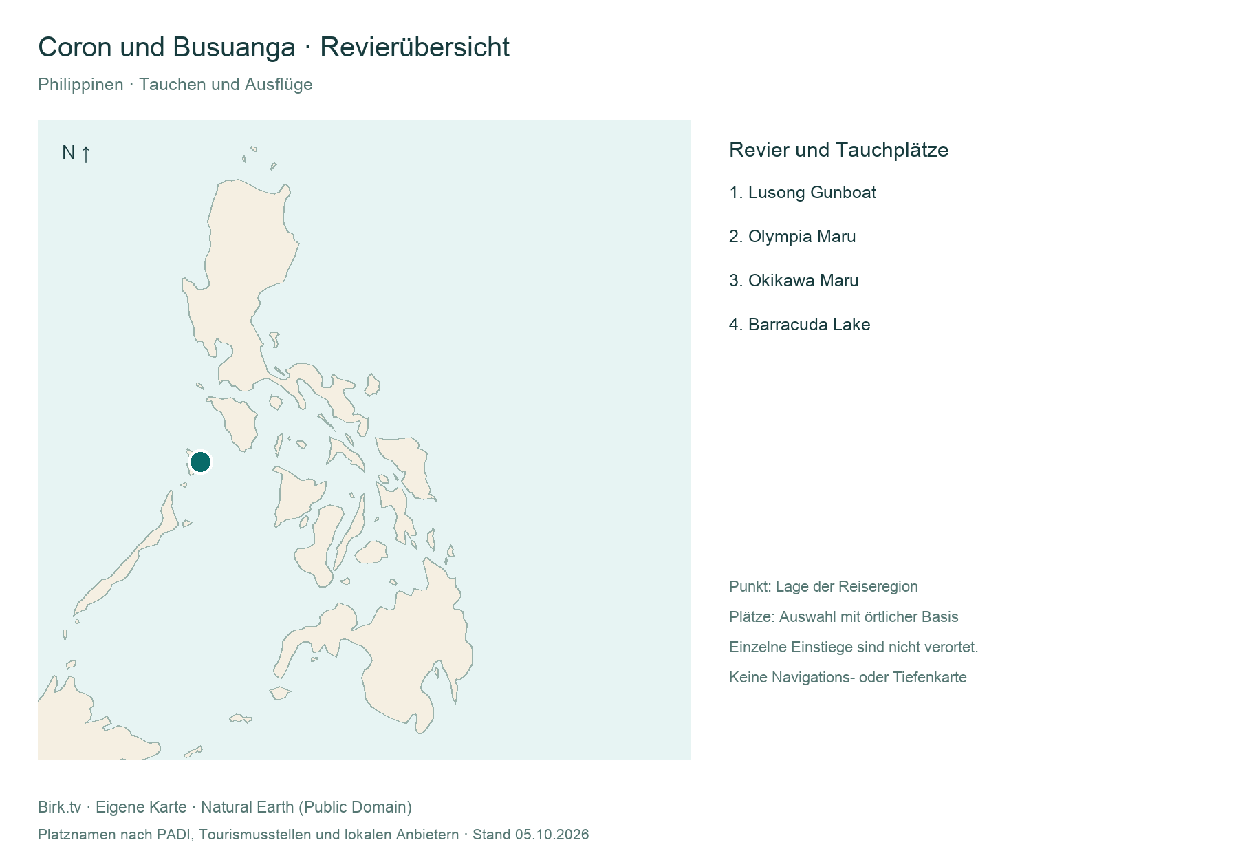 Tauchkarte Coron und Busuanga mit Revierlage und Platzübersicht
