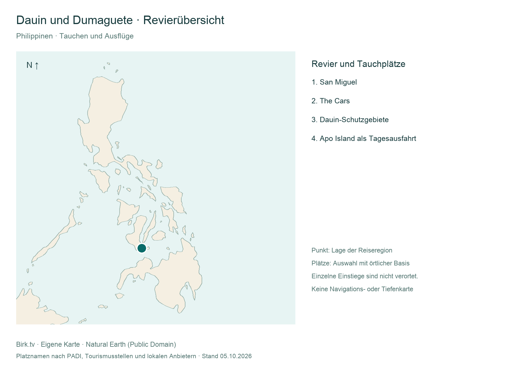 Tauchkarte Dauin und Dumaguete mit Revierlage und Platzübersicht