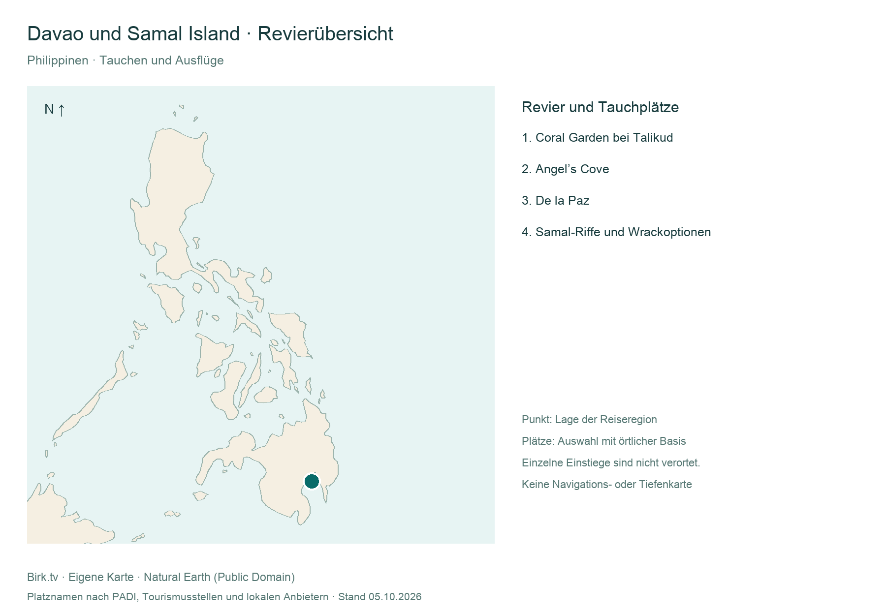 Tauchkarte Davao und Samal Island mit Revierlage und Platzübersicht