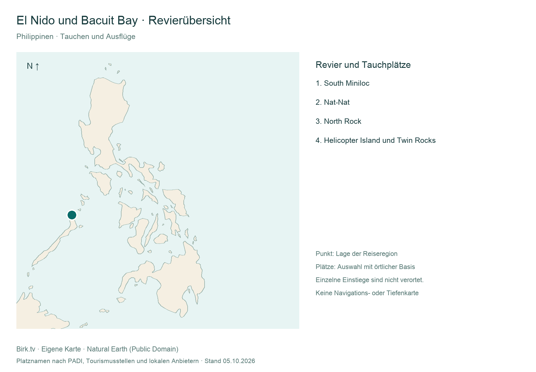 Tauchkarte El Nido und Bacuit Bay mit Revierlage und Platzübersicht