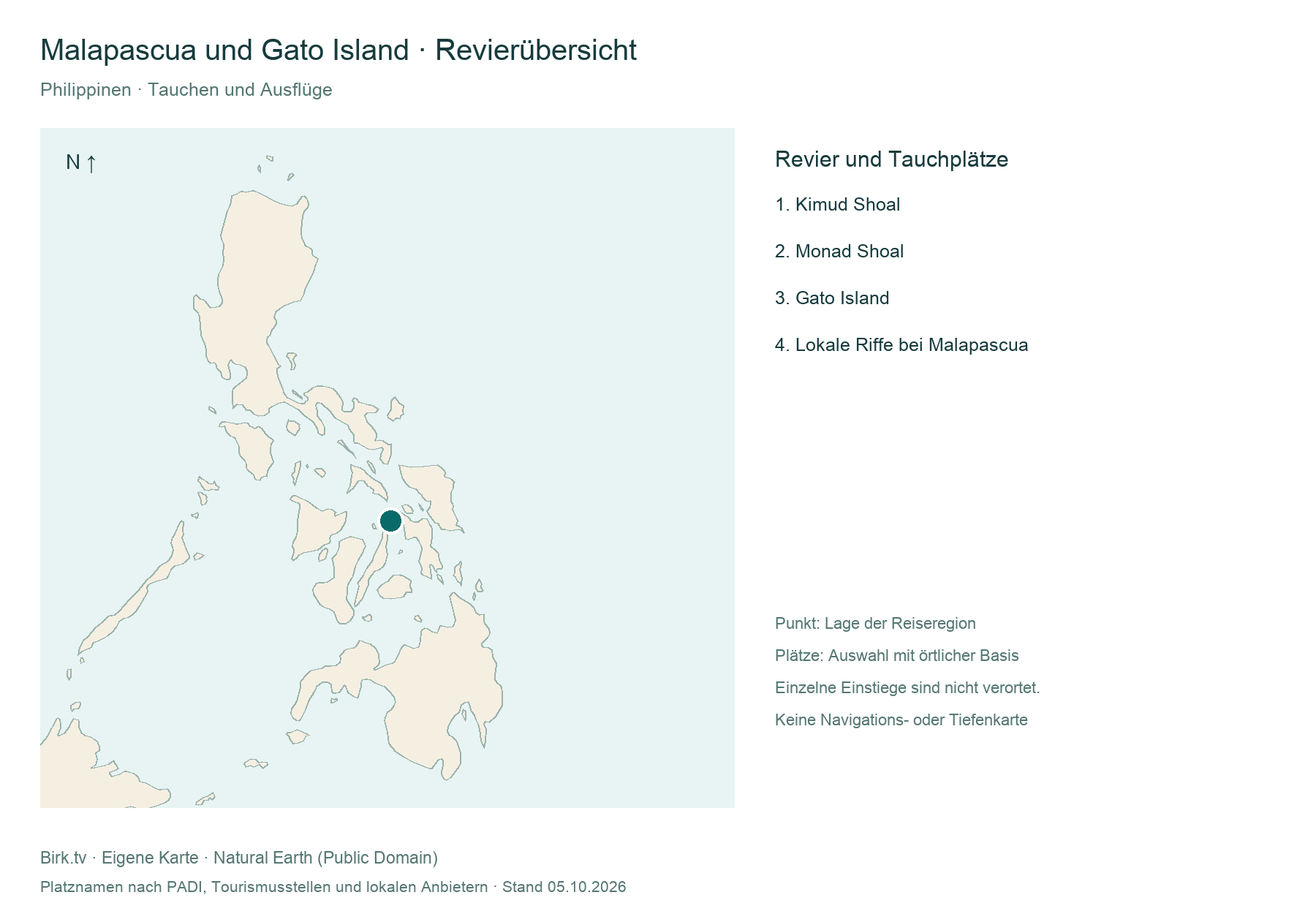 Tauchkarte Malapascua und Gato Island mit Revierlage und Platzübersicht