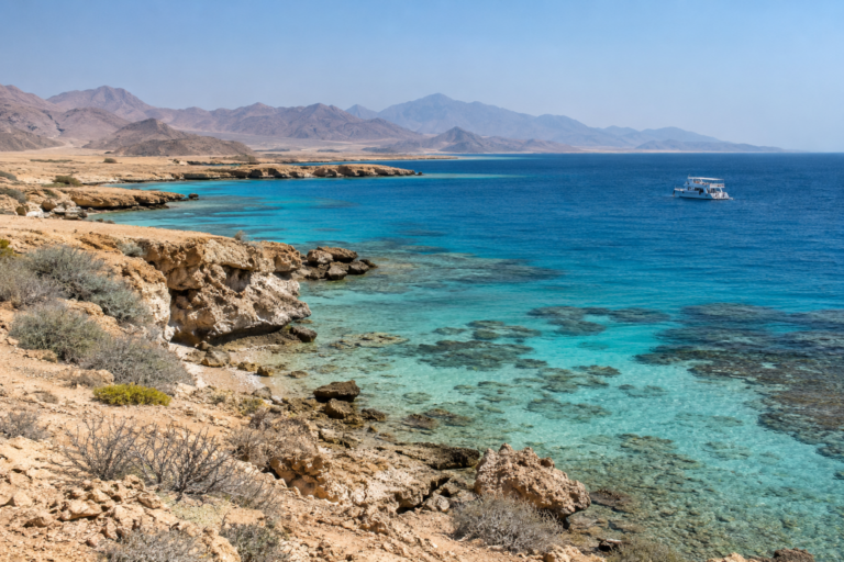 Rotes Meer · Trockene Küste und türkisfarbenes Wasser