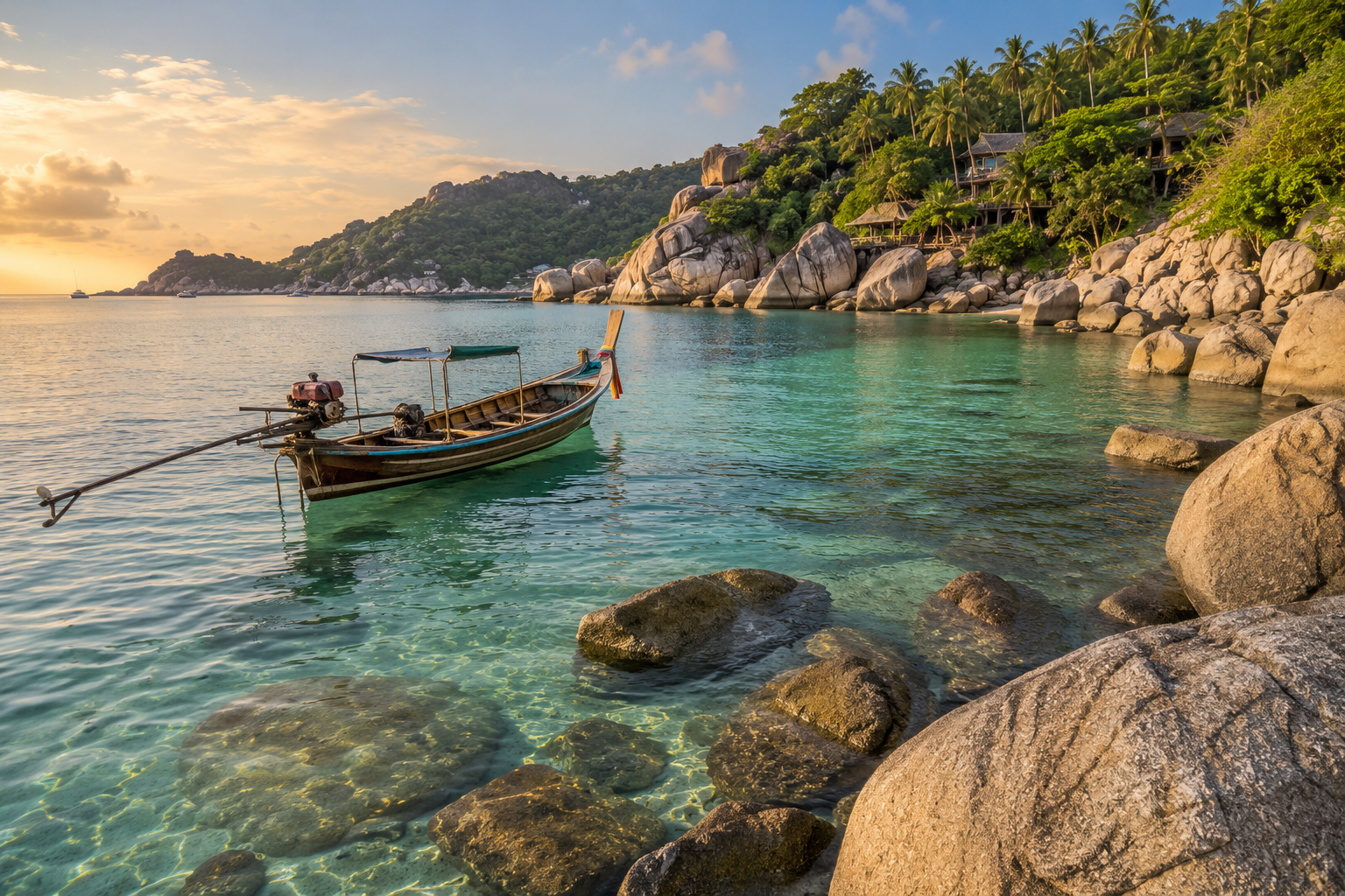 Ein traditionelles Boot an Koh Taos Küste.